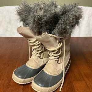 Sorel Joan of Arctic Women 9 Waterproof Winter Snow Boots Faux Fur Beige 1708741